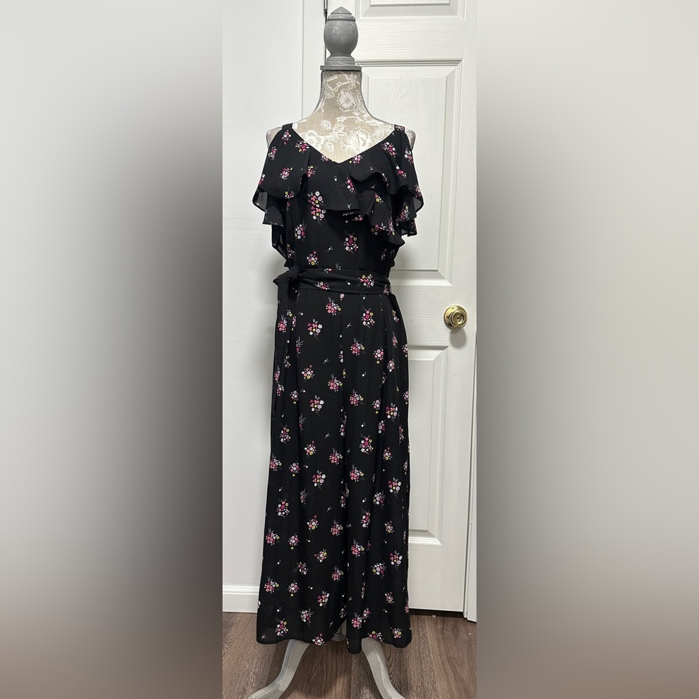 Floral Black Jumpsuit with Pink Accents